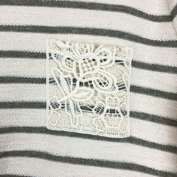 Matilda Jane Grey Stripe Tunic Top Ivory Lace Trim Long Sleeve NWOT Size S - Picture 5 of 9